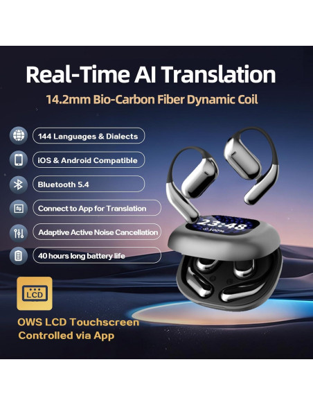 Auriculares de Traducción AI Miniso, Bluetooth 5.4, Pantalla Táctil