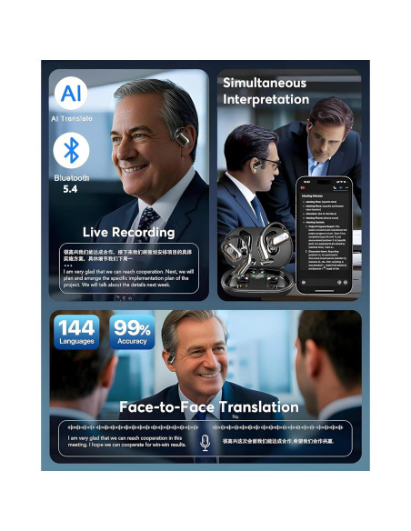 Auriculares de Traducción AI OWS 4-en-1 10h Batería 144 Idiomas