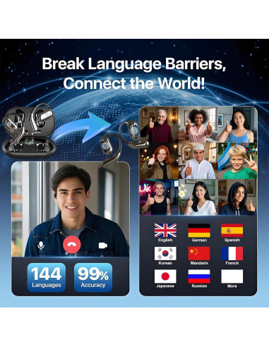 Auriculares de Traducción AI OWS 4-en-1 10h Batería 144 Idiomas