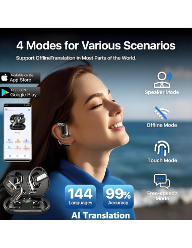Auriculares de Traducción AI OWS 4-en-1 10h Batería 144 Idiomas