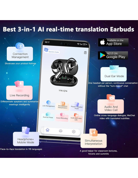 Auriculares de Traducción AI OWS 4-en-1 10h Batería 144 Idiomas
