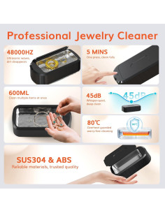 ROLWAY Limpiador Ultrasónico de Joyas 600ml 48KHz Negro 2