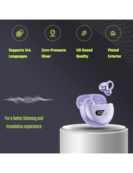Auriculares de Traducción AI Bluetooth Gugxiom 144 Idiomas Púrpura