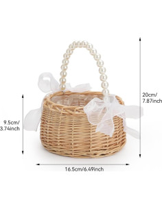 Cesta de Flores de Mimbre VIPWIN 16.5x20 cm con Mango de Perlas 2