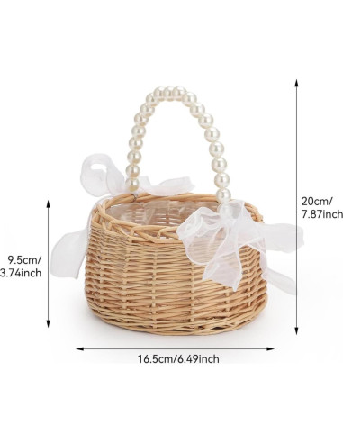 Cesta de Flores de Mimbre VIPWIN 16.5x20 cm con Mango de Perlas