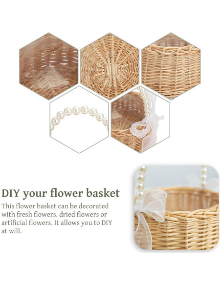 Cesta de Flores de Mimbre VIPWIN 16.5x20 cm con Mango de Perlas