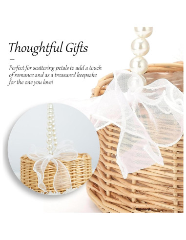 Cesta de Flores de Mimbre VIPWIN 16.5x20 cm con Mango de Perlas