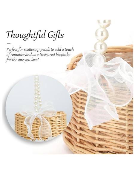 Cesta de Flores de Mimbre VIPWIN 16.5x20 cm con Mango de Perlas