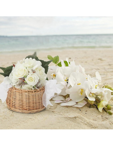 Cesta de Flores de Mimbre VIPWIN 16.5x20 cm con Mango de Perlas