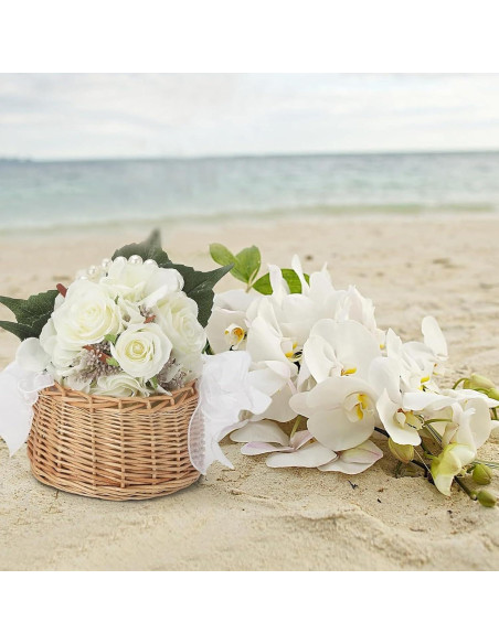 Cesta de Flores de Mimbre VIPWIN 16.5x20 cm con Mango de Perlas