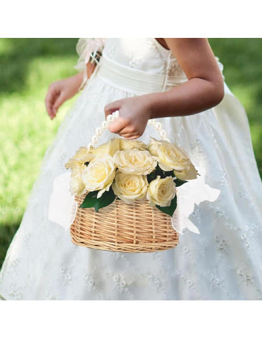 Cesta de Flores de Mimbre VIPWIN 16.5x20 cm con Mango de Perlas