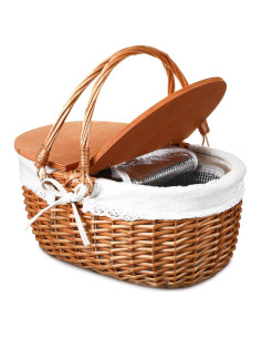 Cesta de Picnic Aislada de Mimbre DoubleFill 38x29x33cm Blanca