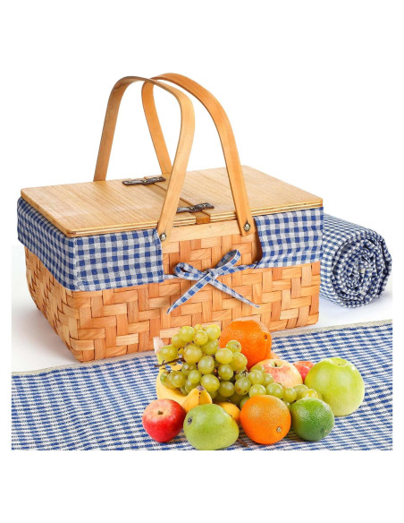 Kit de Picnic Blushtier con Cesta de Madera y Alfombra Impermeable