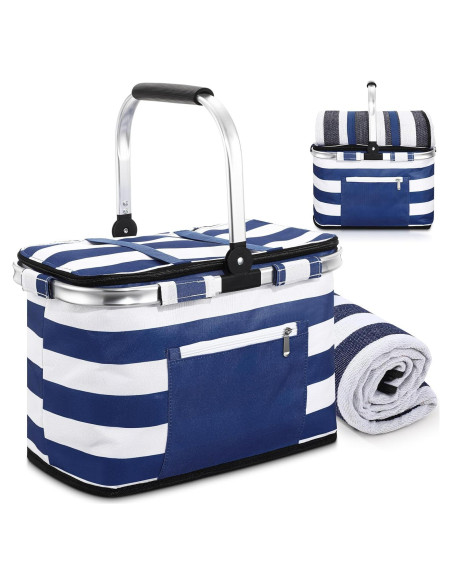 Canasta de Picnic Aislada 35L Teenyyou Rayas Azules Plegable