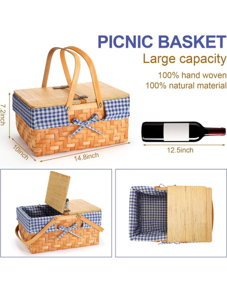 Kit de Picnic Blushtier con Cesta de Madera y Alfombra Impermeable