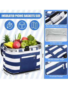 Canasta de Picnic Aislada 35L Teenyyou Rayas Azules Plegable 2