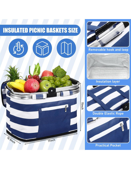 Canasta de Picnic Aislada 35L Teenyyou Rayas Azules Plegable