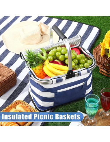 Canasta de Picnic Aislada 35L Teenyyou Rayas Azules Plegable