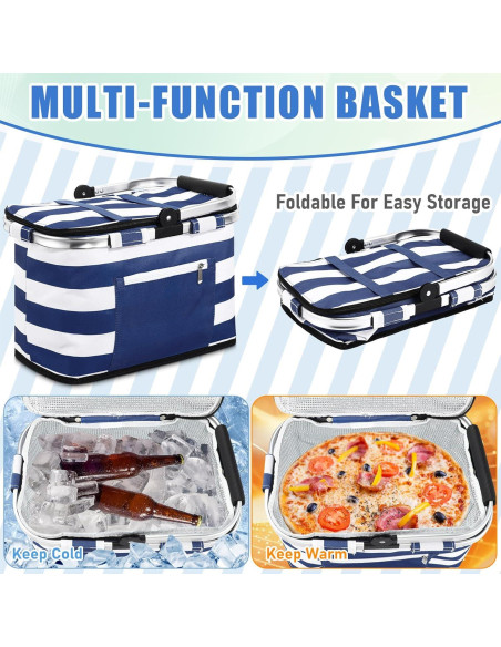 Canasta de Picnic Aislada 35L Teenyyou Rayas Azules Plegable