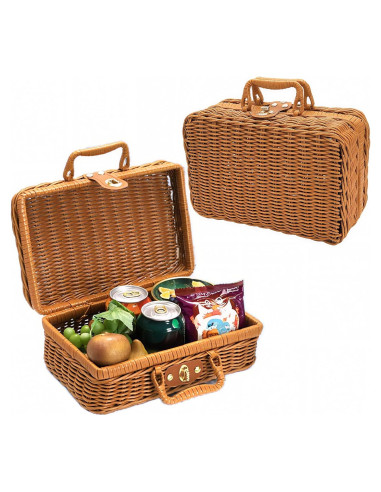 Cesta de Picnic de Mimbre Covzoe 26.7x18x11.4 cm Vintage