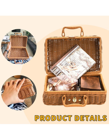 Cesta de Picnic de Mimbre Covzoe 26.7x18x11.4 cm Vintage