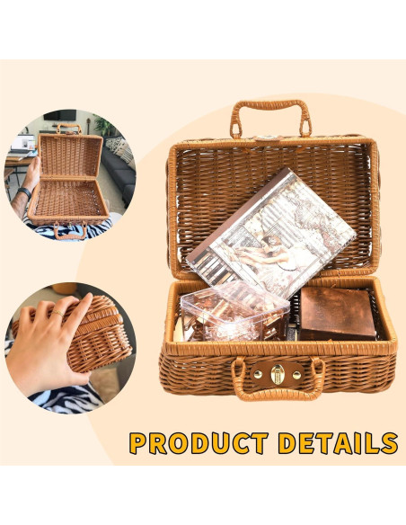 Cesta de Picnic de Mimbre Covzoe 26.7x18x11.4 cm Vintage