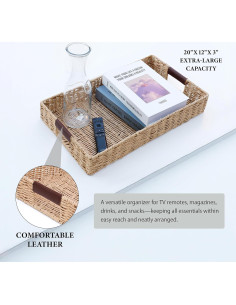 Bandeja Rectangular de Ratan Summit Living 50.8x30.5cm con Mangos de Cuero 2