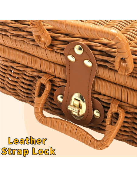 Cesta de Picnic de Mimbre Covzoe 26.7x18x11.4 cm Vintage