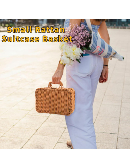 Cesta de Picnic de Mimbre Covzoe 26.7x18x11.4 cm Vintage