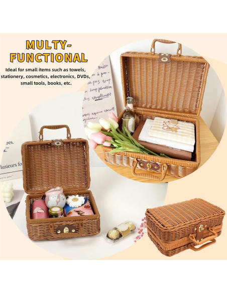 Cesta de Picnic de Mimbre Covzoe 26.7x18x11.4 cm Vintage