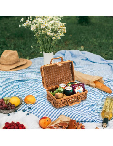 Cesta de Picnic de Mimbre Covzoe 26.7x18x11.4 cm Vintage
