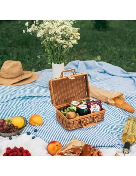 Cesta de Picnic de Mimbre Covzoe 26.7x18x11.4 cm Vintage