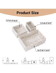 Conjunto de 3 Cestas de Almacenamiento Nonam - Mimbre Natural 2