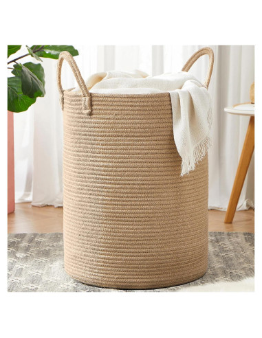 Cesta de lavandería extra grande MOJOSCEND 80L yute redonda