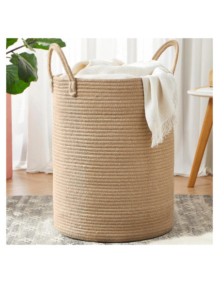Cesta de lavandería extra grande MOJOSCEND 80L yute redonda