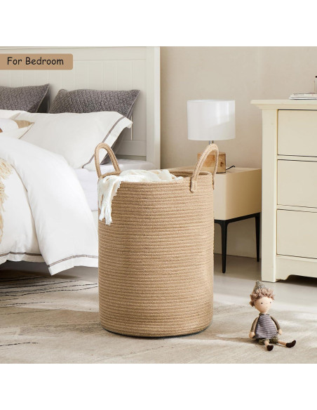 Cesta de lavandería extra grande MOJOSCEND 80L yute redonda