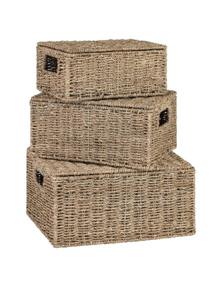 Cestas de Almacenamiento de Mimbre OEHID con Tapa - Juego de 3
