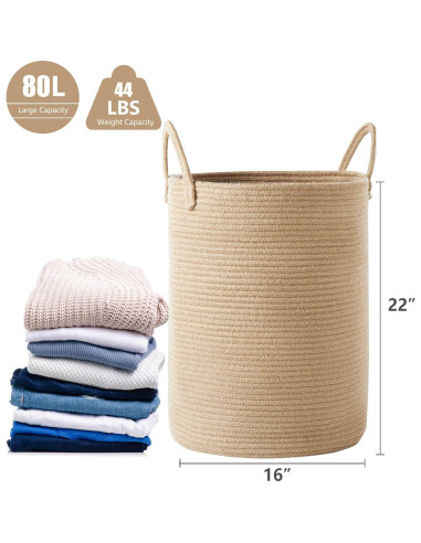 Cesta de lavandería extra grande MOJOSCEND 80L yute redonda