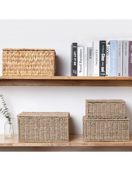 Cestas de Almacenamiento de Mimbre OEHID con Tapa - Juego de 3