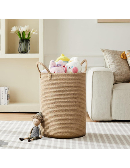 Cesta de lavandería extra grande MOJOSCEND 80L yute redonda