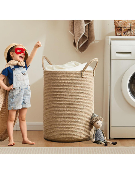 Cesta de lavandería extra grande MOJOSCEND 80L yute redonda