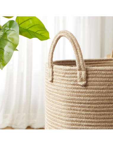 Cesta de lavandería extra grande MOJOSCEND 80L yute redonda