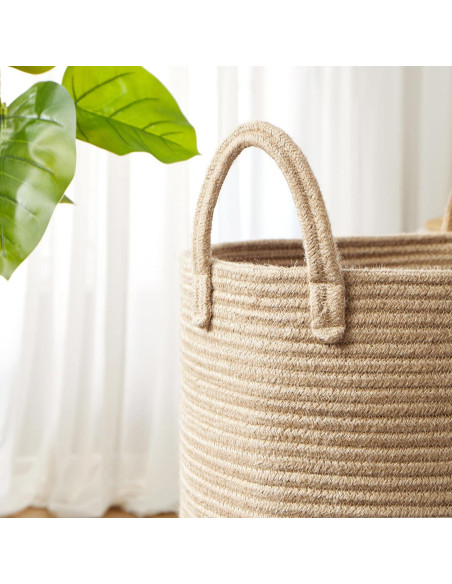 Cesta de lavandería extra grande MOJOSCEND 80L yute redonda