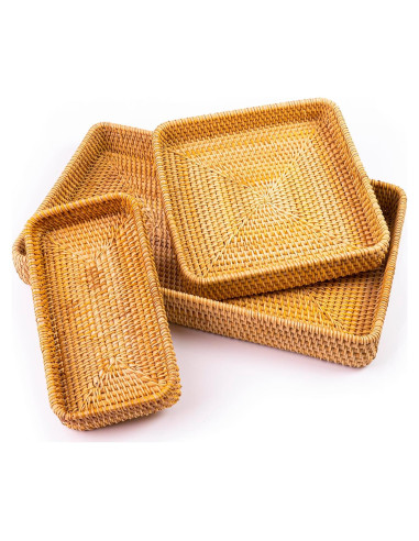 Juego de 3 Bandejas de Mimbre Hechas a Mano KOLWOVEN