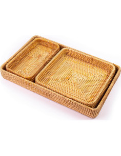 Juego de 3 Bandejas de Mimbre Hechas a Mano KOLWOVEN 2