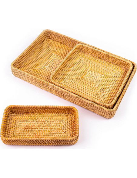 Juego de 3 Bandejas de Mimbre Hechas a Mano KOLWOVEN