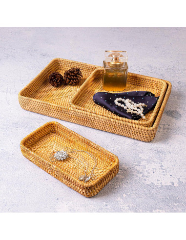 Juego de 3 Bandejas de Mimbre Hechas a Mano KOLWOVEN