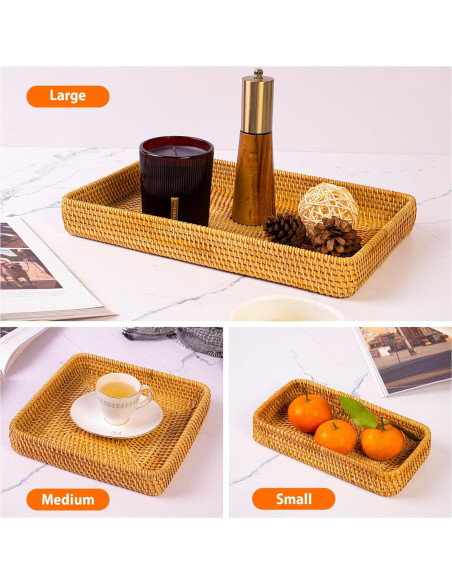 Juego de 3 Bandejas de Mimbre Hechas a Mano KOLWOVEN