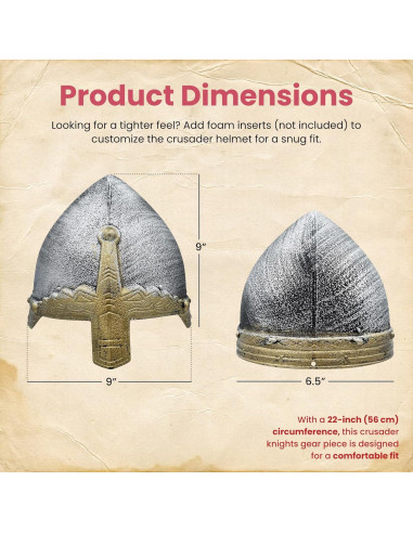 Casco Medieval para Niños Nicky Bigs - Cruzado Plateado 56 cm
