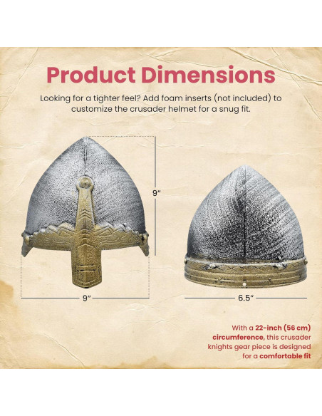 Casco Medieval para Niños Nicky Bigs - Cruzado Plateado 56 cm